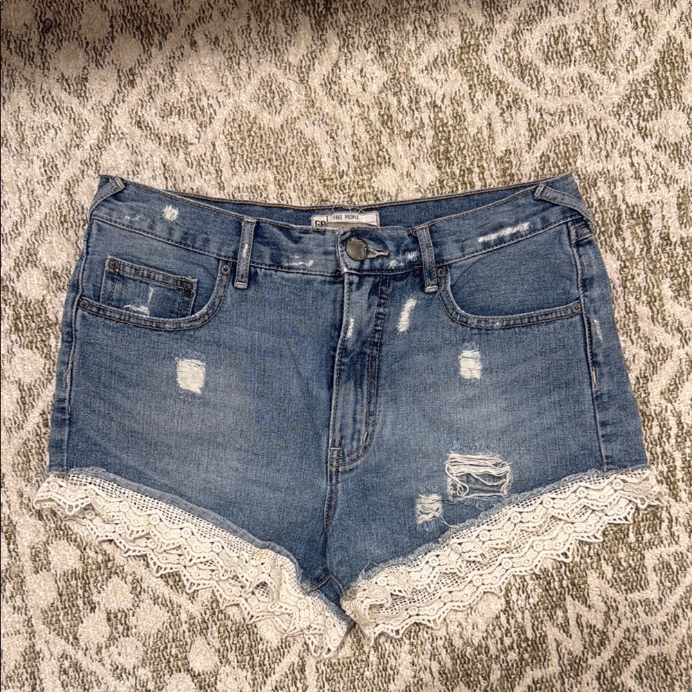 Free People Lace Trimmed Jean Shorts